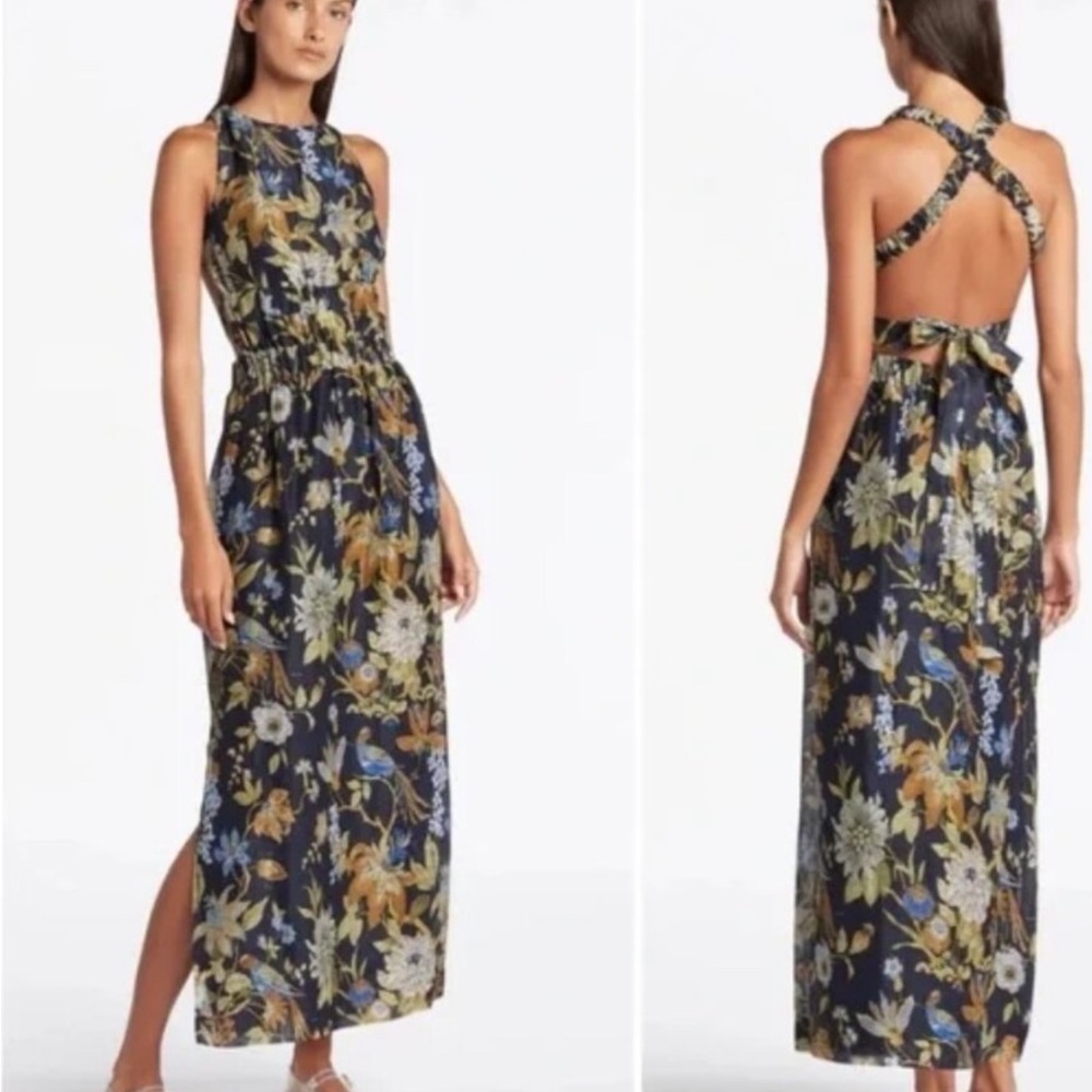 Floral Navy Maxi Dress with Crisscross Back